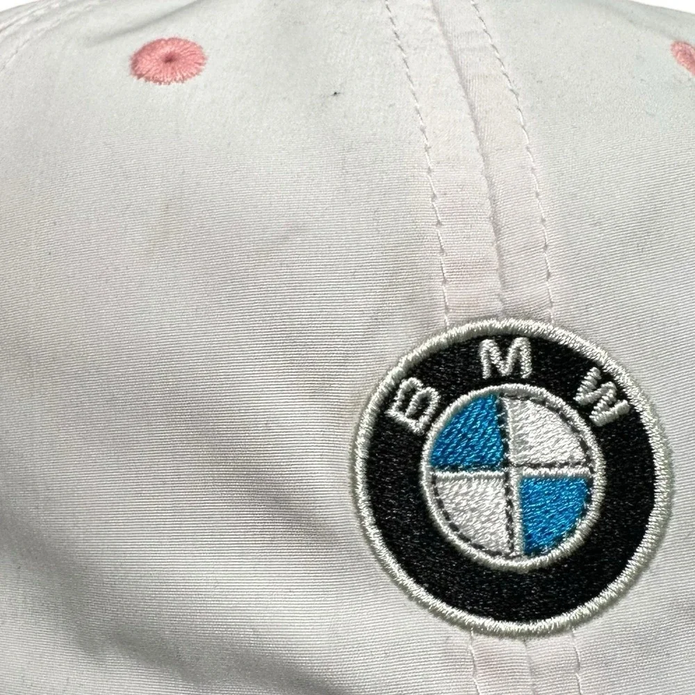BMW Lifestyle White Pink Adjustable Hat Cap Logo Womens w/ Bonus Keychain